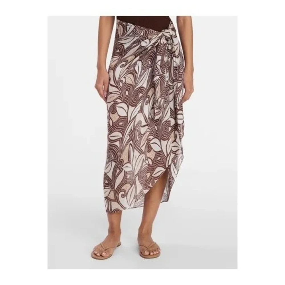 Bohemian Brown Swirling Paisley Tropical Pareo Sarong Wrap NEW Skirt One Size